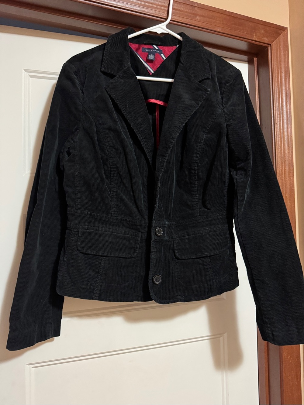 Tommy Hilfiger Black Corduroy Women's Blazer with Red Lining